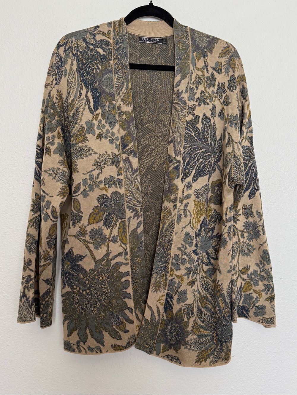 Peruvian Connection Pima Cotton Floral Jacquard Tapestry Cardigan L - Picture 10 of 10